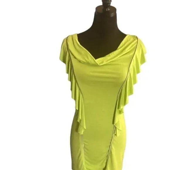 Alberto Makali Lime Green Ruffle Tunic with Decorative Zipper Detail, Size Small - Picture 9 of 12